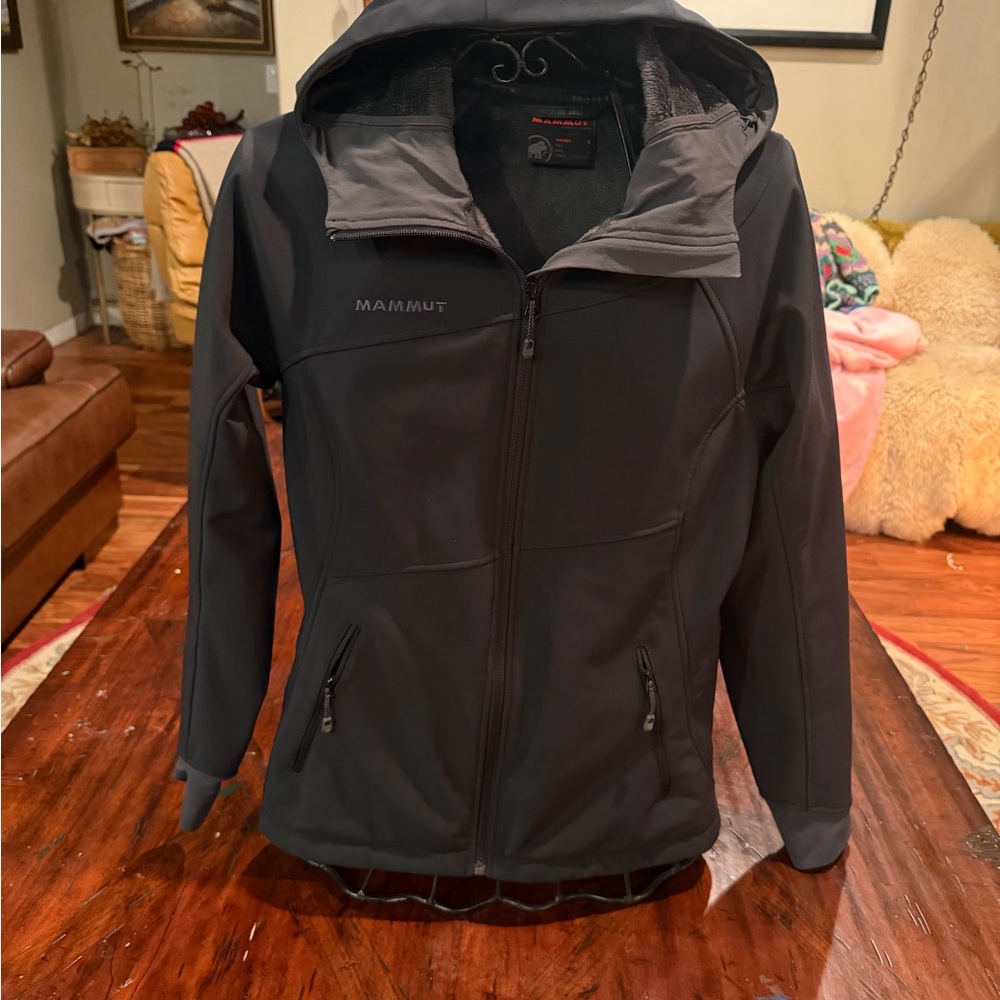 MAMMUT LUAHNA SOFTECH BLACK SOFT SHELL FLEECE LINED HOODED JACKET WOMEN'S S